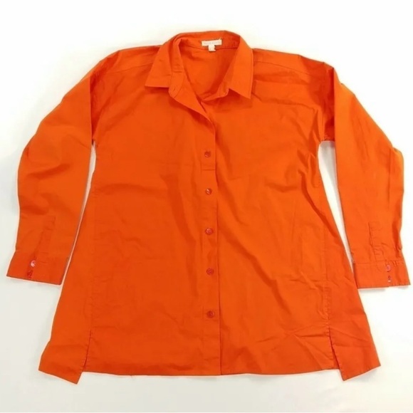 Eileen Fisher Top XS Orange Coral Long Sleeve Button Shirt Organic Cotton Blend - Picture 14 of 15